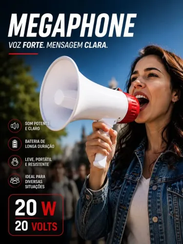 Megafone portátil recarregável com gravador de áudio