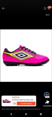 Chuteira society Cannon Umbro Jr rosa flúor/preto/limão 36