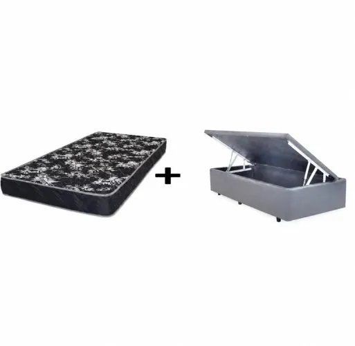 Kit Baú Solteiro + Cabeceira Solteiro + Colchão D33 14cm - Conjunto Completo e Compacto