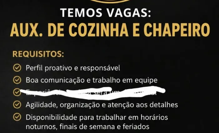 Preciso de chapeiro com experiência 