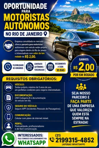 OPORTUNIDADE PARA MOTORISTAS AUTÔNOMOS - RIO DE JANEIRO