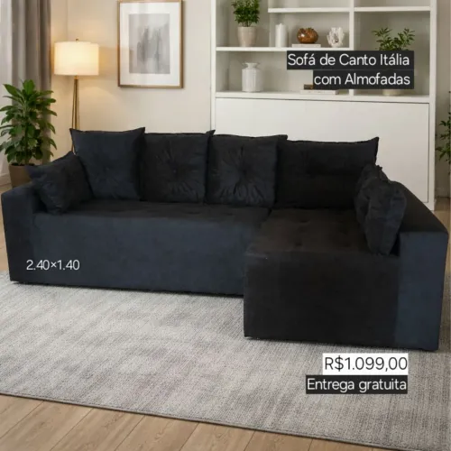 PROMOÇÃO URGENTE - Sofá de Canto Itália 4 LUGARES Preto com Chaise Disponível