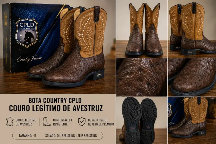 Bota Country Couro Legítimo de Avestruz Nº 41 | Estado de Nova
