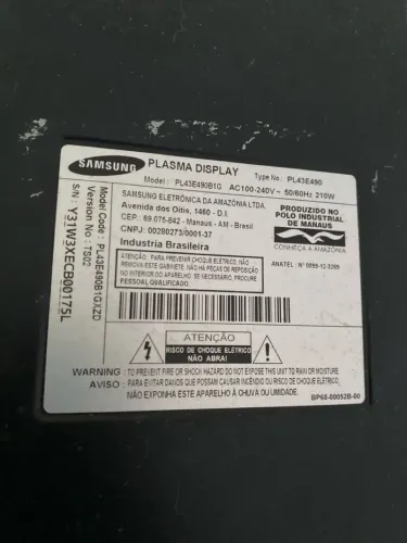 TV Plasma Samsung 43" para Retirada de Peças (Modelo PL43E490)