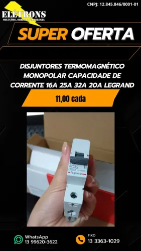 Disjuntores termomagnético monopolar capacidade de corrente 16A 25A 32A 20A Legrand