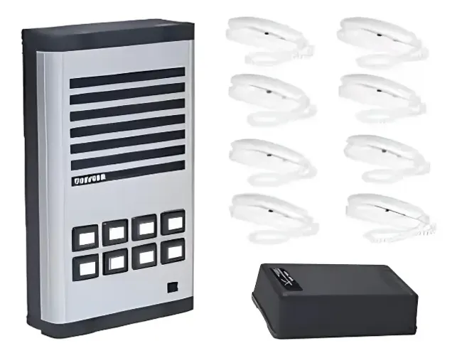 Kit Interfone Thevear Predio Apartamento 8 Pontos Completo Cinza 127/220v Kit Interfone Th