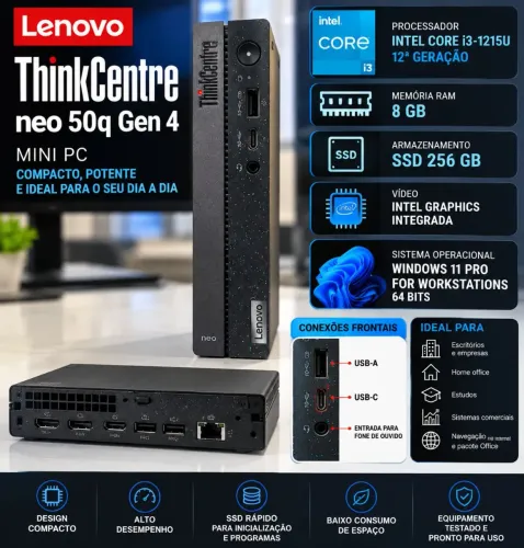 Mini PC Lenovo ThinkCentre neo 50q Gen 4 - Core i3 12ª Geração