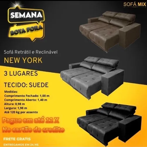 Sofa Retratil Reclinável New York 2,00 mts