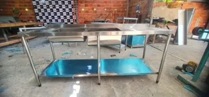 Bancada com pia tanque inox industrial inoxidável 