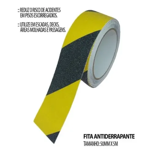 fita adesiva antiderrapante preta amarela le-1855 zebra 5cmx5m