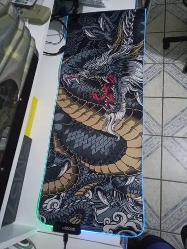 Mousepad Gamer Exbom Speed Extra Grande 80x30 Iluminação RGB Modelo :Dragão Azul