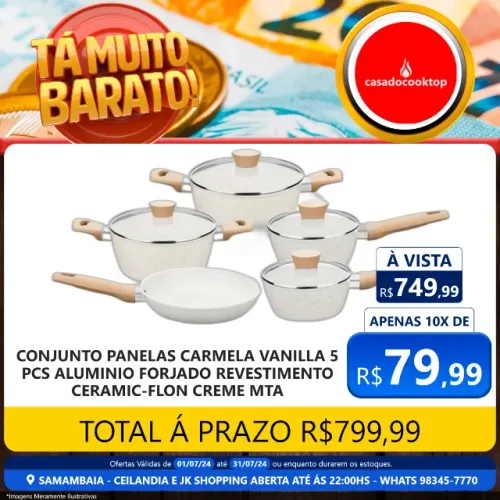 Conjunto panelas carmela vanilla 5 pcs aluminio forjado revestimento ceramic-flon crem