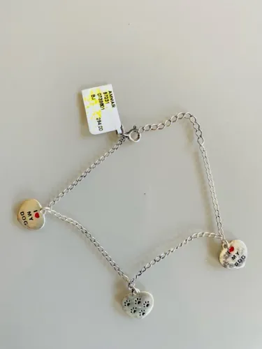 Pulseira de Prata com Pingentes de Coração