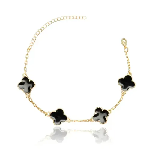 Pulseira Trevo (Preta) - Revestida em ouro (Semijoia)