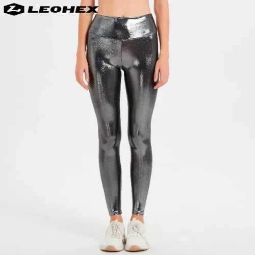 Calça legging LEOHEX importada brilho metálico cromado, nova (pvc spandex)