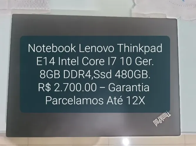 Notebook Lenovo Thinkpad Intel Core I7,Ssd 480GB,VGA Radeon, 8GB DDr4 - Garantia.