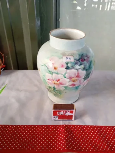 vaso porcelana antiga pintado a mão anos 80
