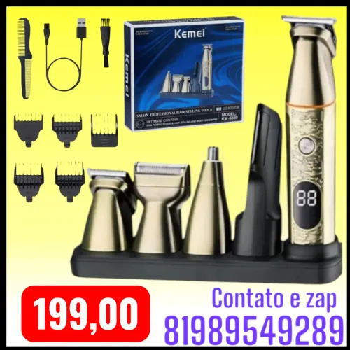 Máquina para Barbear profissional 5 em 1 Kemei KM-5859.