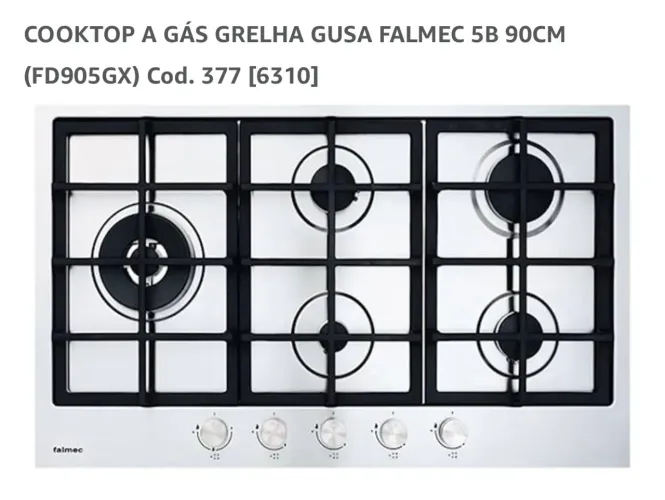 Cooktop a Gás Grelha Gusa Falmec 5B 90cm