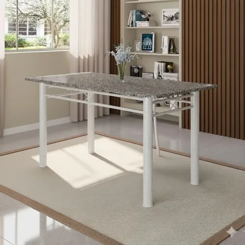 Mesa Tubular Tampo Pedra de Mármore Original para até 6 cadeiras