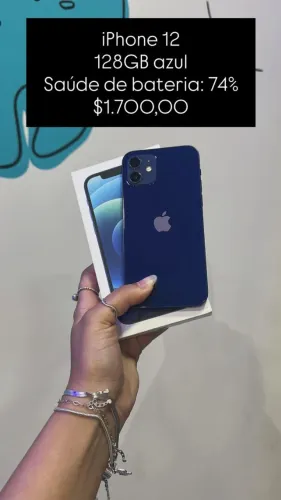 iPhone 12 / 128GB / Azul / Saúde de bateria 74% / R$1.700,00