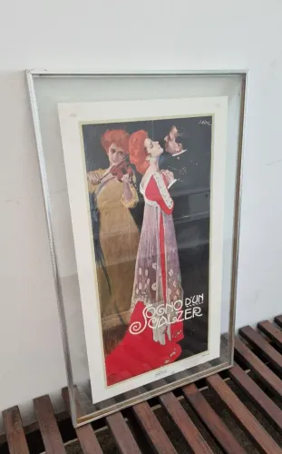 Antigo Quadro em Vidro com Poster Vintage Belle Epoque Sogno Dun Valzer 80x50 cm