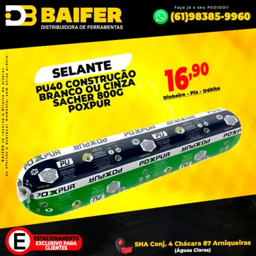 Selante Pu40 Construção Branco ou Cinza Sacher 800g Poxpur