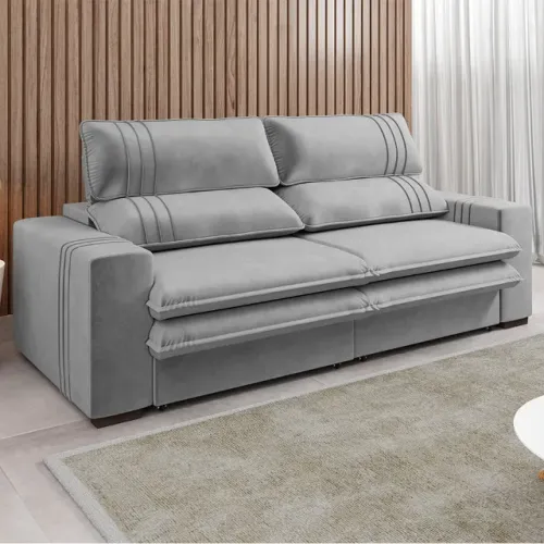 Sofá Retrátil Reclinável Malibu 2.90m Linho Cinza 1008 - D33