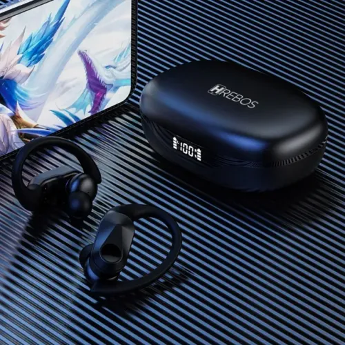 Fone de Ouvido Esportivo HREBOS NeoSonix II EB-210 - TWS com Gancho, À Prova de Quedas!