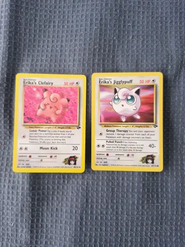 Cartas Pokémon antigas Erika's Clefairy e Jigglypuff