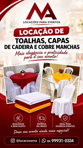 Locação de toalhas, cobre mancha e capas de cadeiras