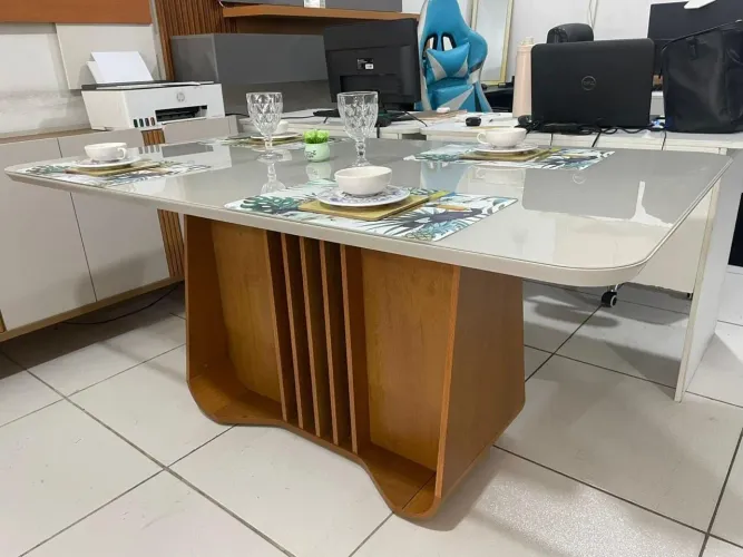 Mesa de jantar 6 lugares tampo de vidro mega promoção