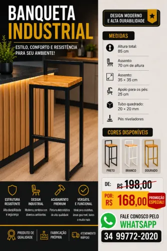 Banqueta Industrial com Encosto