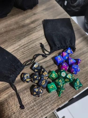 [CONJUNTO] 21 dados perolados de RPG de Mesa + 2 bolsas de dados