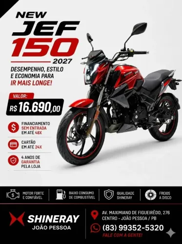 Shineray New Jef 150 - 2027 - Financie 100% Sem Entrada em até 48x no Boleto!