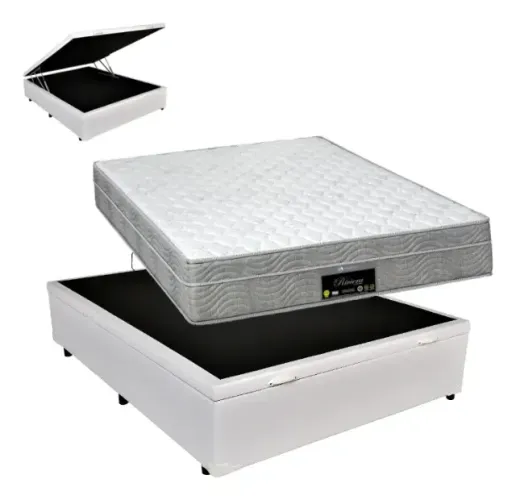 Colchão Casal Riviera + Base Baú Casal Corino Branco