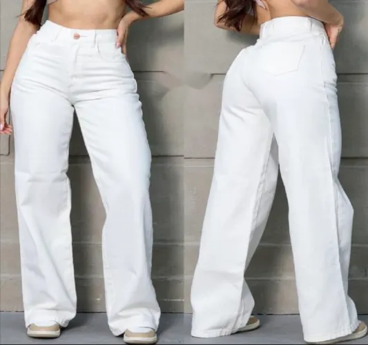 Calça Wide Leg Pantalona Jeans Feminina Cintura Alta ?Levanta Bumbum?