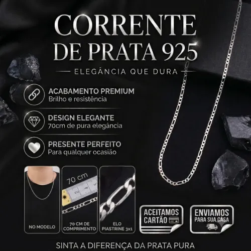 Corrente de PRATA 925, 70cm, elo 3x1 