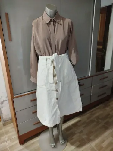 Camisa Azul Petróleo e Marrom Taupe- Tam. 40