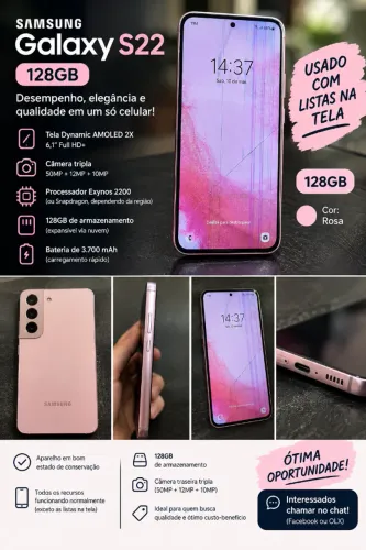 ? Samsung Galaxy S22 128GB - Rosa - Usado Vendo Samsung Galaxy S22 128GB, na cor rosa