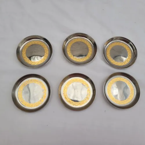 porta copos antigo inox dourado 6 peças