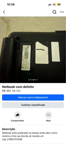 Netbook com defeito