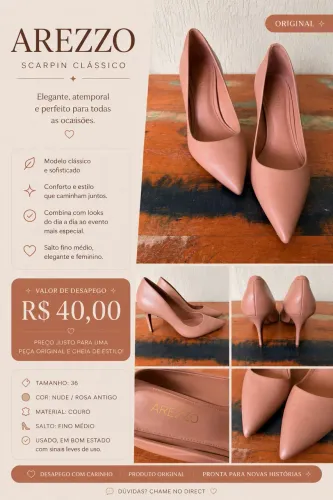 Scarpin Arezzo Nude em Couro - Tam. 36 - R$ 40