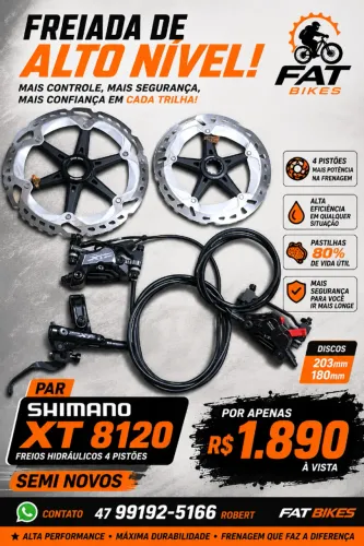 PAR DE FREIOS SHIMANO XT 8120 4 PISTOES ESTADO DE NOVO REVISADOS +DISCOS DE BRINDE