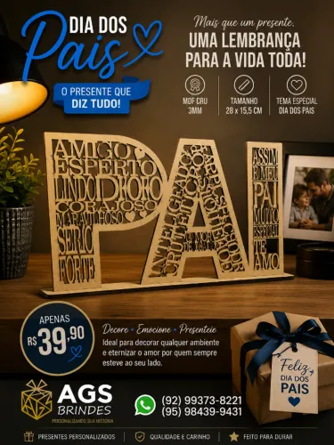 Placa de MDF escrito PAI vazada