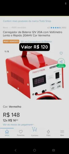 Carregador de Bateria p/ Carro e Moto