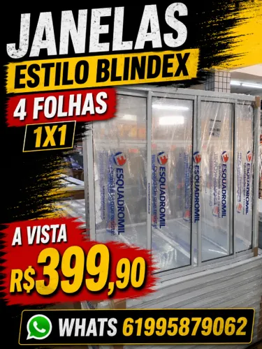 JANELAS ALUMÍNIO BRANCA ESTILO BLINDEX 4 FOLHAS CORRER 1X1 A VISTA R$399,90