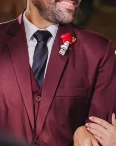 Terno Slim Masculino Microfibra Vinho-bordo - Com Colete
