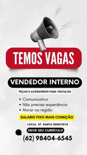 Vaga para vendedor interno