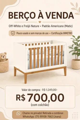 Berço padrão americano Matic off-white e freijó + colchão